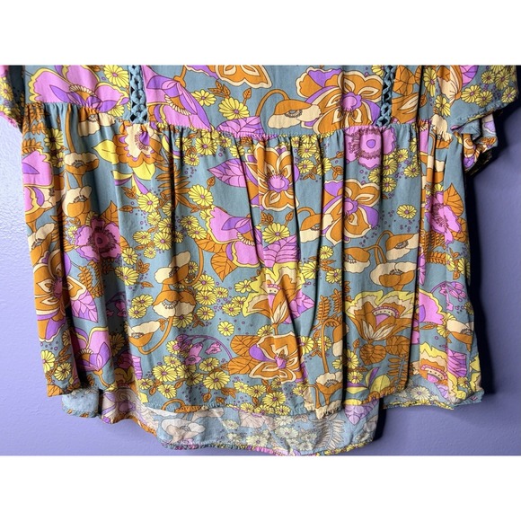 Rustydustty Floral Boho Babydoll Top Women's XL Retro 70s Cottagecore Hippie - Picture 2 of 5